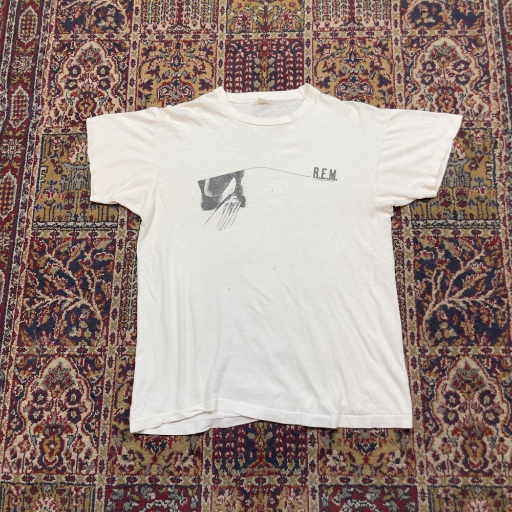 VTG Rare 1984 REM Boat Band T-Shirt Single Stitch White Distressed 80s USA XL